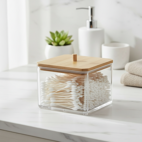 Makeup organizer med FSC-sertifisert bambuslokk 9,5x8,5 cm - nordisk design

