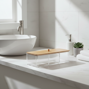 akeup organizer 23 cm med bambuslokk - 3 rom for smart oppbevaring på badet