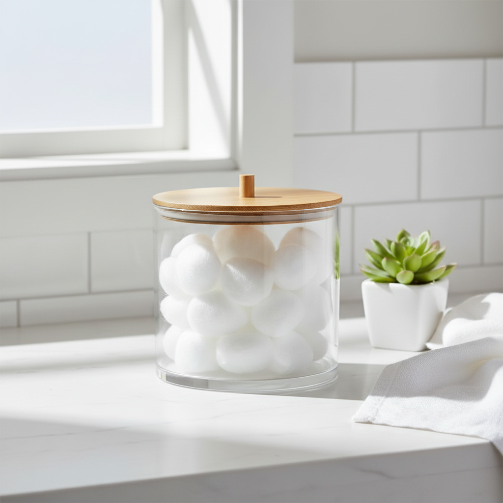 Oppbevaringsboks med bambuslokk 9,5x9,5 cm - kompakt transparent organizer