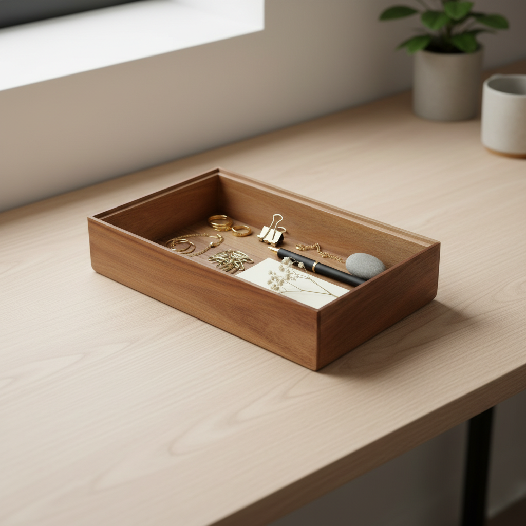 Kompakt oppbevaringsbrett i tre - brukseksempel