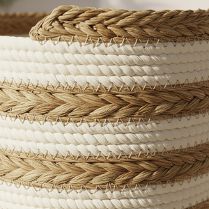 2-pack förvaringskorgar randiga vita/naturfärgade