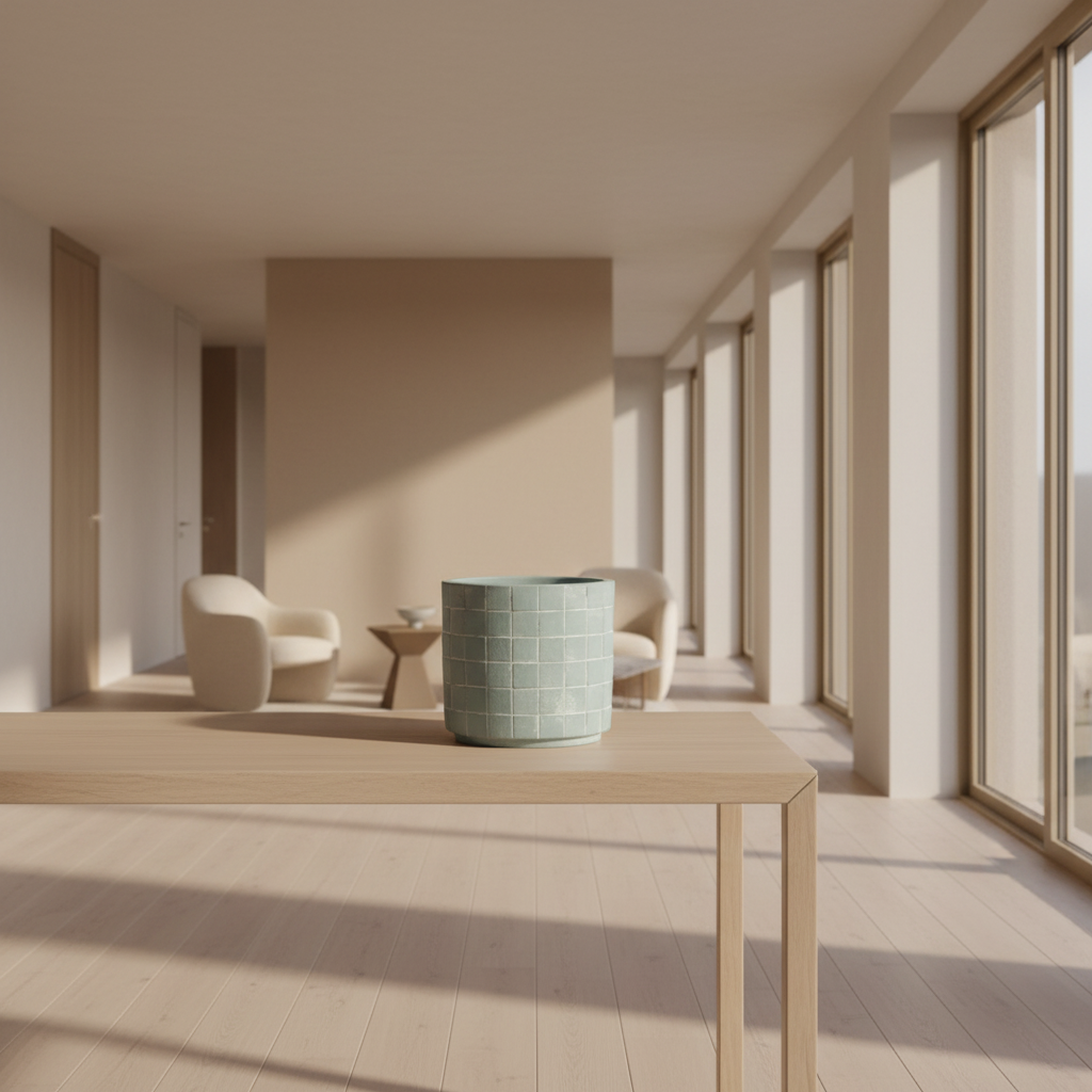 Lyseblå keramikkpotte 12,5 cm, skandinavisk design for innendørs planter