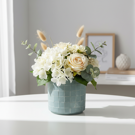 Blomsterpotte keramikk lyseblå finish, liten potte 12,5x11,5 cm