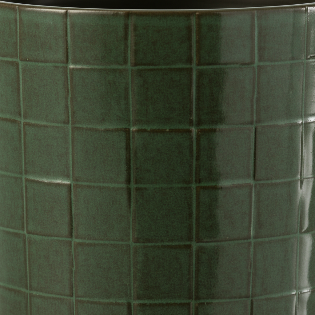 Grønn firkantet keramikkpotte 14 cm med grønnplante, moderne design