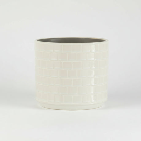 Blomsterpotte firkantet hvit keramikk, 17 cm large potte med glansfinish for innendørs planter