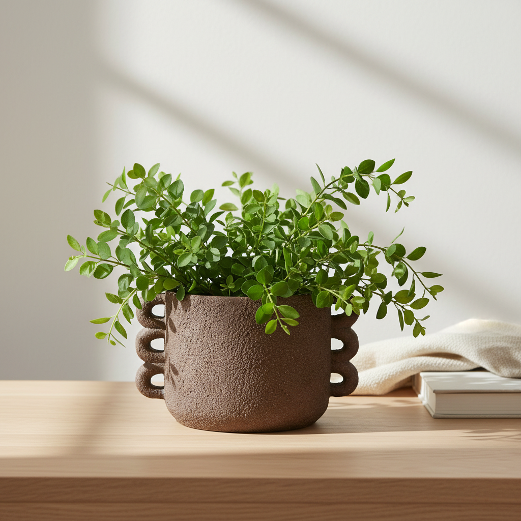 "Blomsterpotte Celia i brun keramikk, 24 cm medium potte med elegant design"

