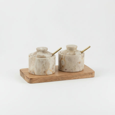 Kryddersett i naturlig beige marmor, 20 cm salt og pepper sett