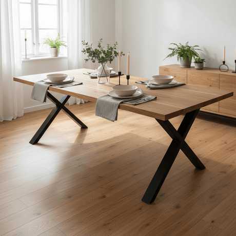Toulon spisebord naturlig eg 240 cm med bølgekant og stålben - House Nordic
