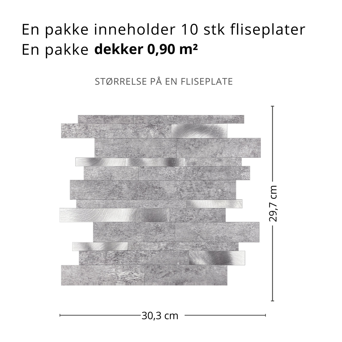 10-pk Stein lys grå XL selvklebende veggfliser