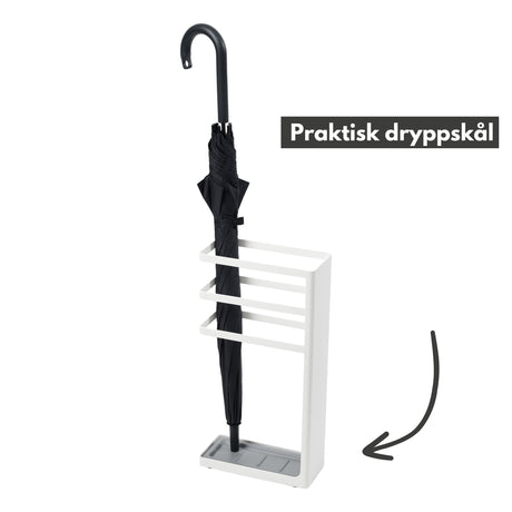 Paraplyställ med droppbricka, stor vit