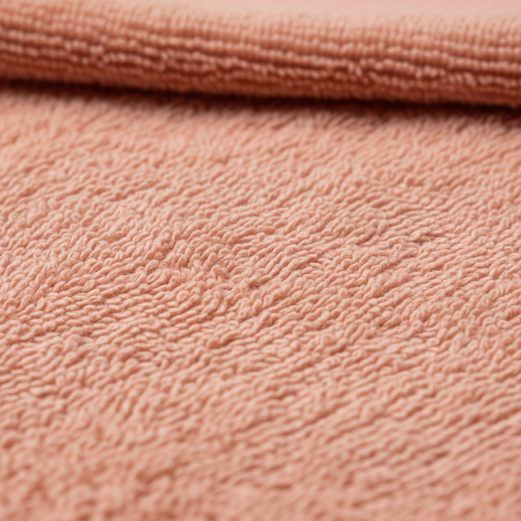 Mykt badehåndkle i rosa hengende i moderne baderom