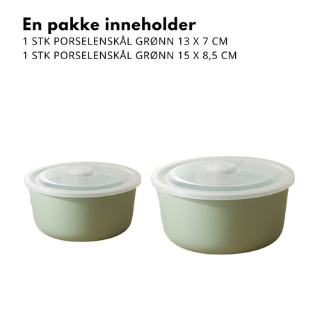 Porselenskål med lokk grønn - slitesterkt 2-pack til daglig bruk"
