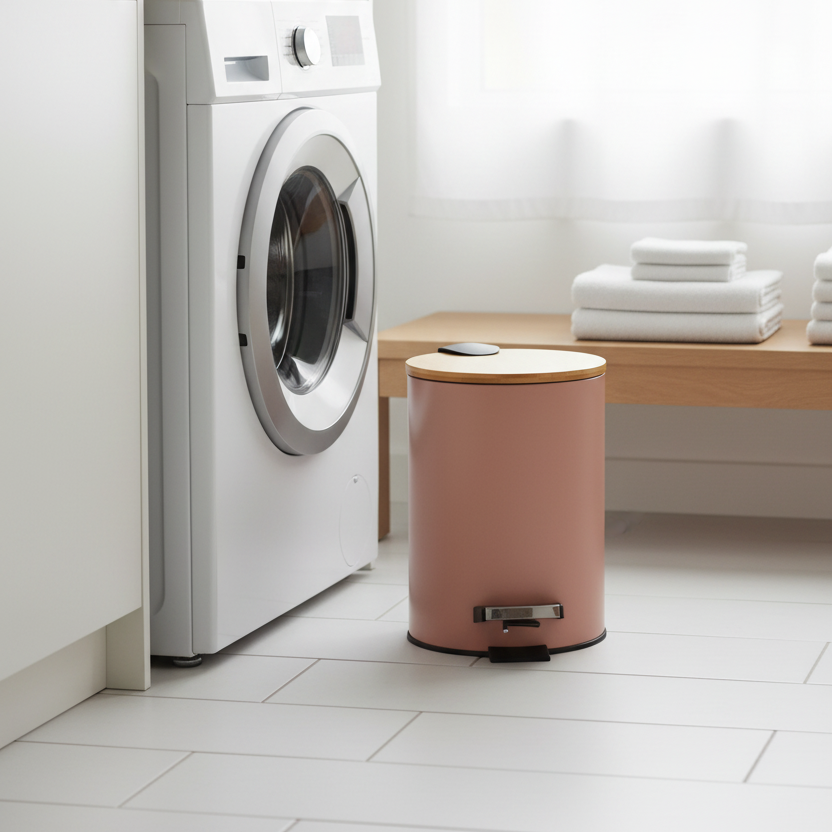 Pedalbøtte med bambuslokk og avtakbar innerbøtte til vaskerom