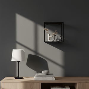 Vita vegghylle svart sort ramme 36 x 36 cm - Lindas Dekor