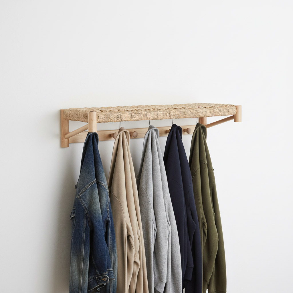 ggmontert hattehylle med plass til vesker og luer