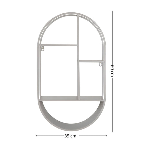 Feira vegghylle oval form i grå stål sett forfra