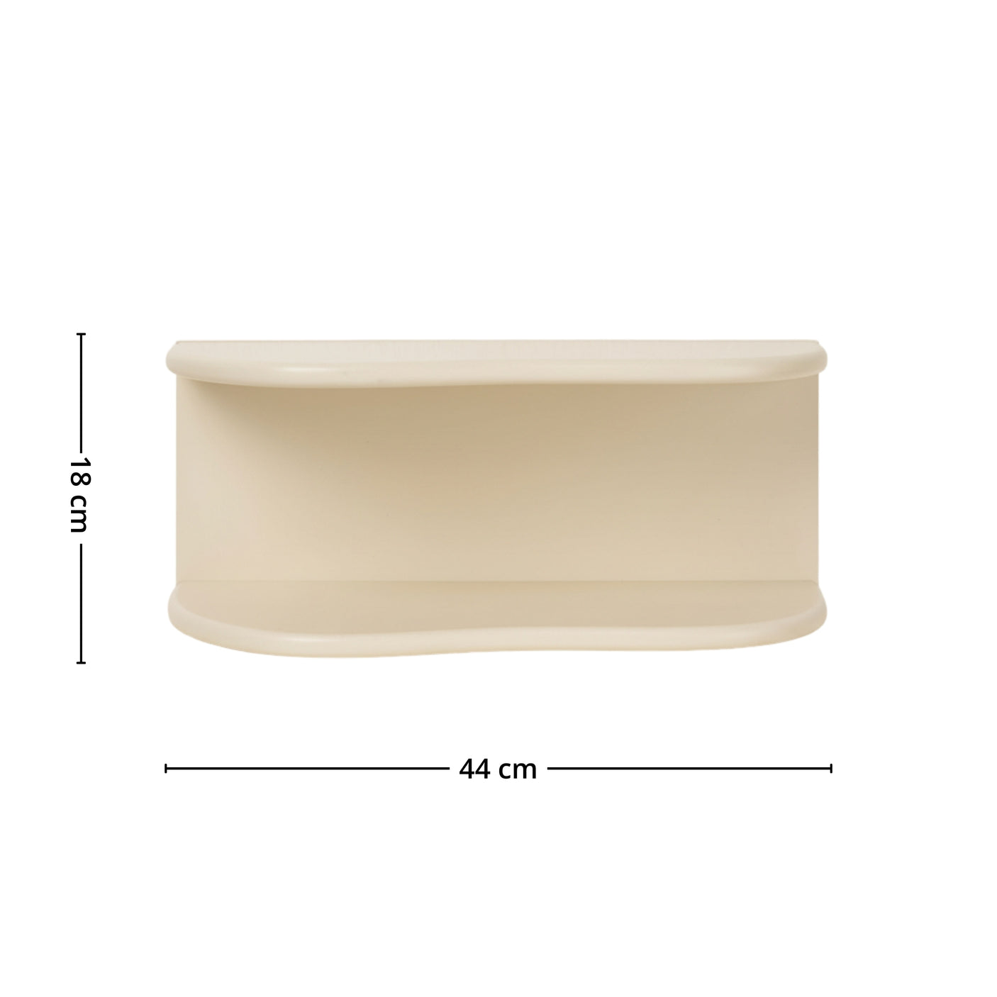 Beige vegghylle Botta i interiørmiljø, plassert over seng med enkel styling og tekstiler