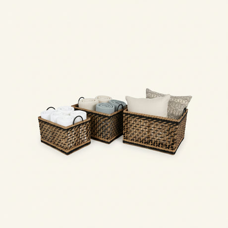 Flettet oppbevaringskurv i natur og sort, tre størrelser, nordisk design