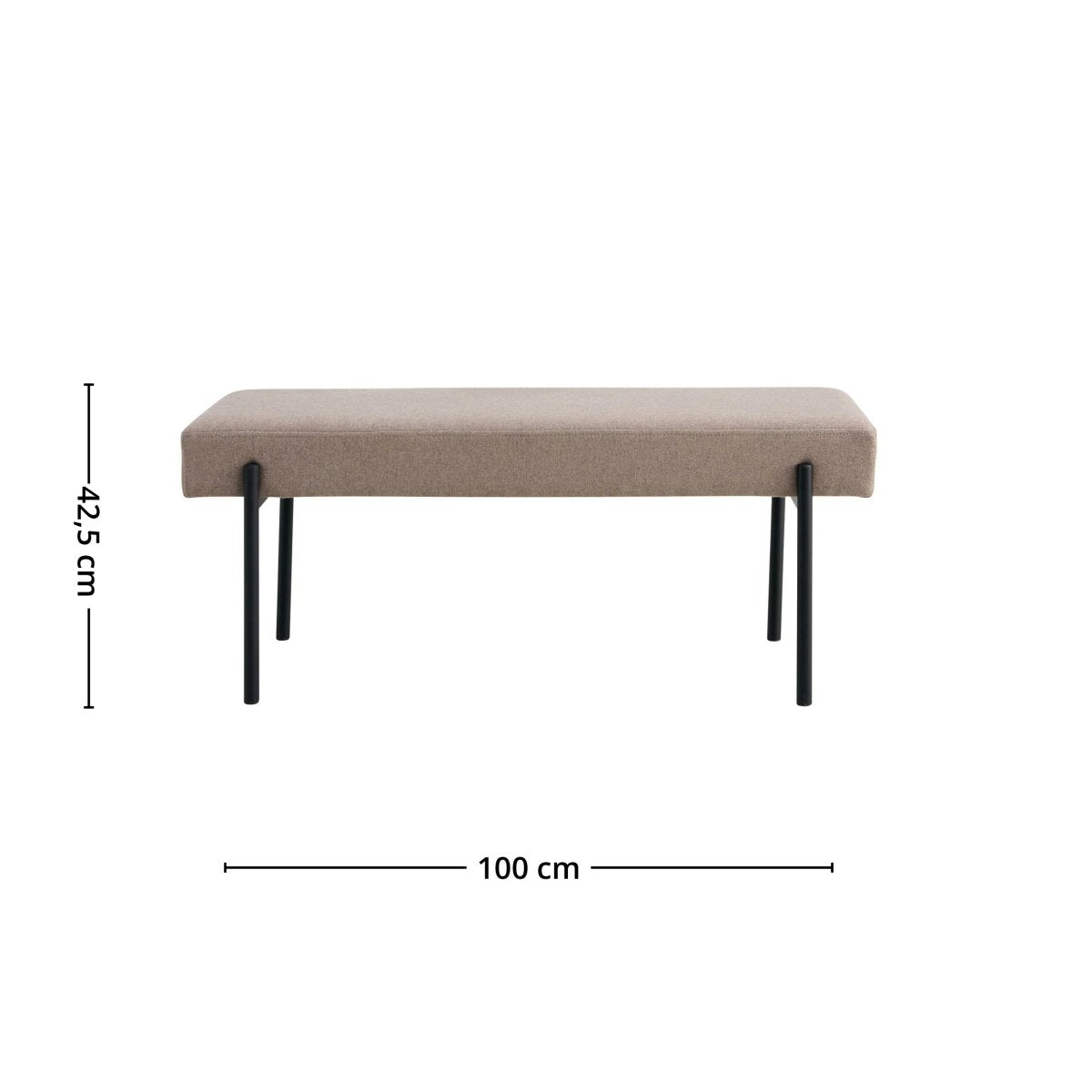 Skandinavisk benk med slitesterkt trekk og minimalistisk ramme.