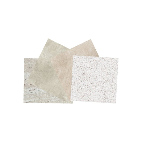 Vareprøvepakke av kontaktplast med beige steiner.