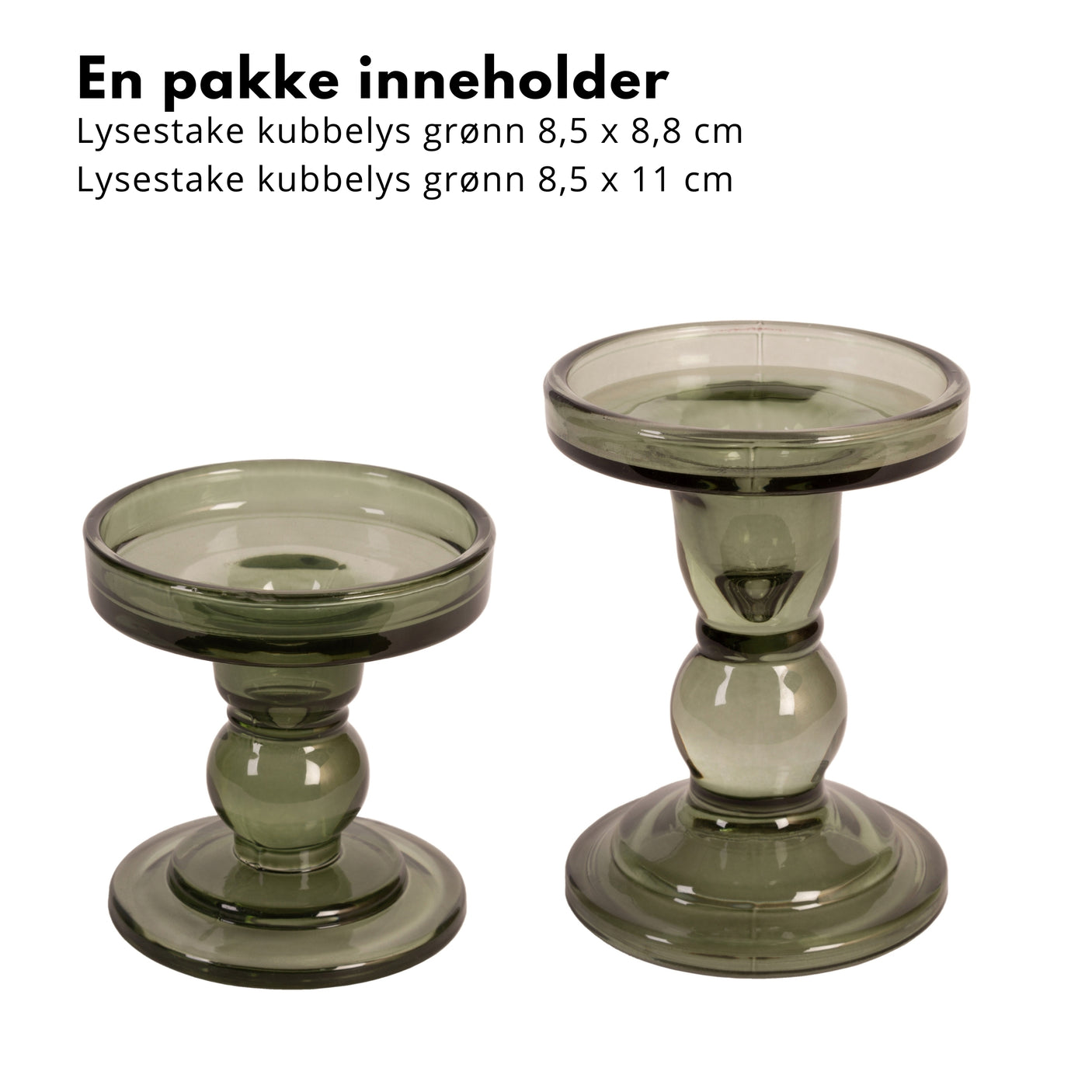 Grønne lysestaker til kubbelys og kronelys på bord