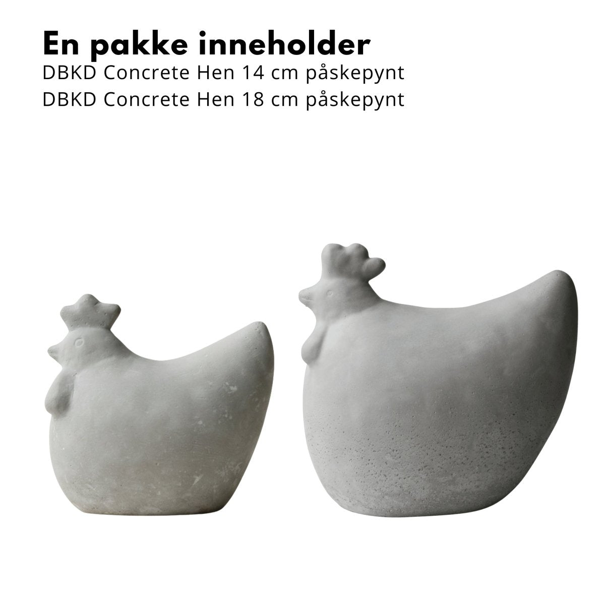 2-pack DBKD Concrete Höna 14 cm + 18 cm påskpynt - Lindas Dekor