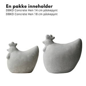 2-pack DBKD Concrete Höna 14 cm + 18 cm påskpynt - Lindas Dekor