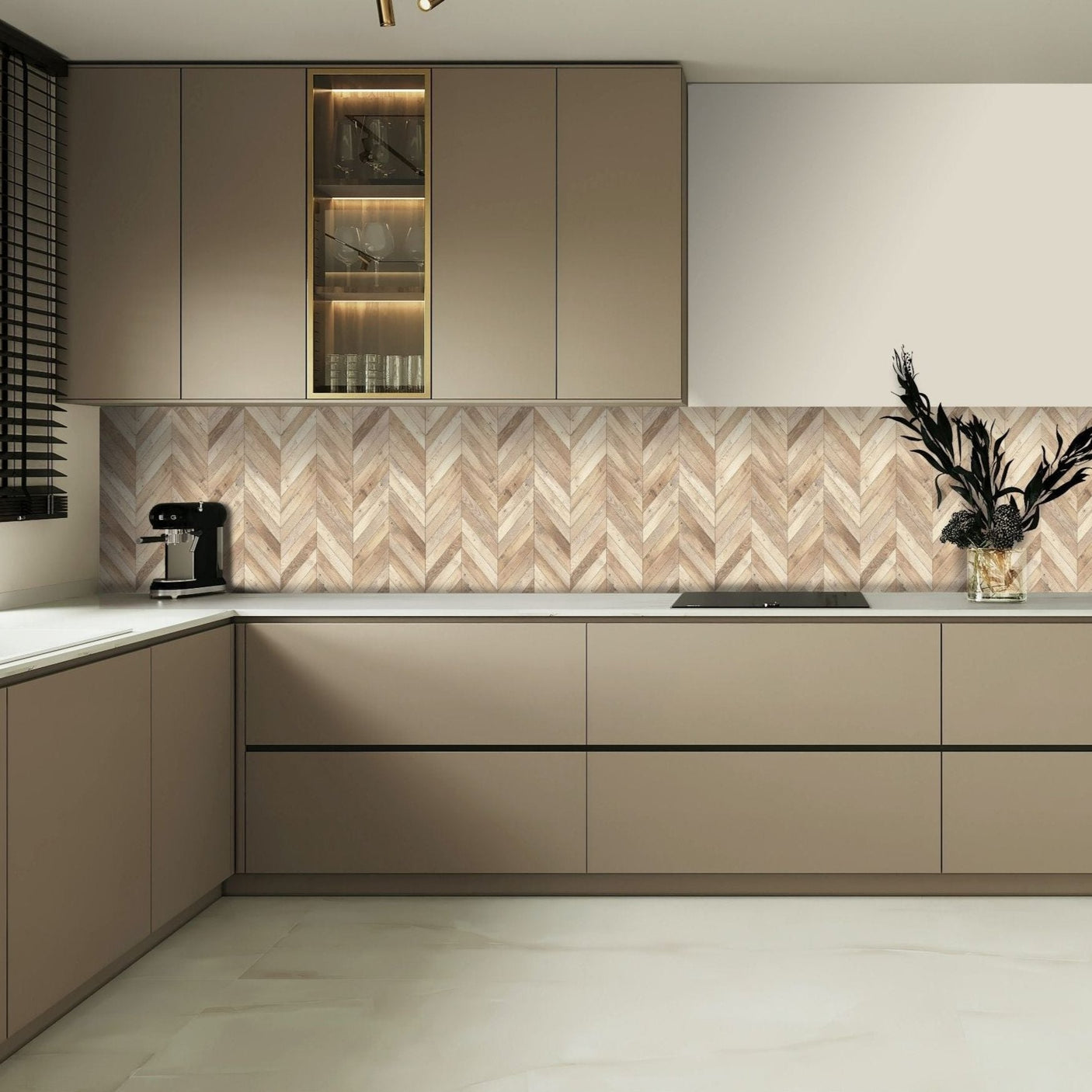 Wooden harmony selvklebende backsplash sikrer veggene på kjøkkenet og tilfører en kjølig eleganse til kjøkkenet. 