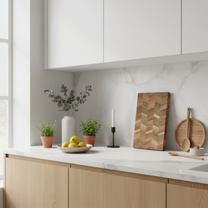 Skärbräda i akaciaträ, fiskbensmönster, 30 x 25 cm