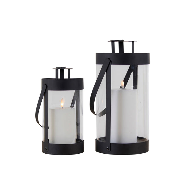 2-pk Bondi lanterner i sort stål og glass med tent kubbelys