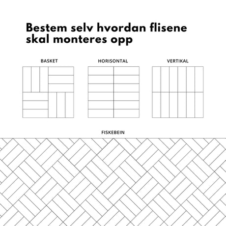 Illustrasjon av hvordan Katja fliser kan monteres i ulike retninger