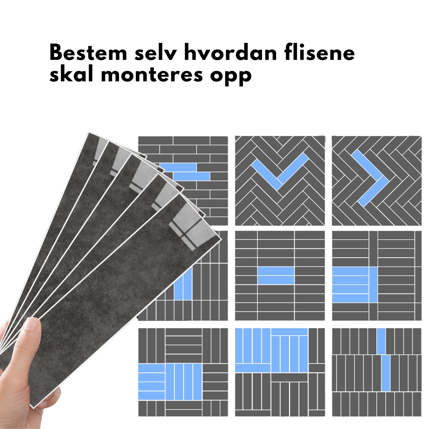 Exempel: Louise självhäftande väggplattor i antracitglans