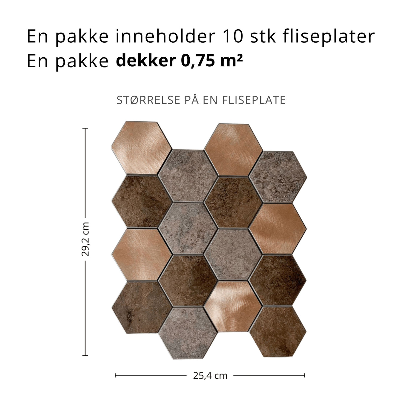 10-pk Bente hexagon selvklebende veggfliser