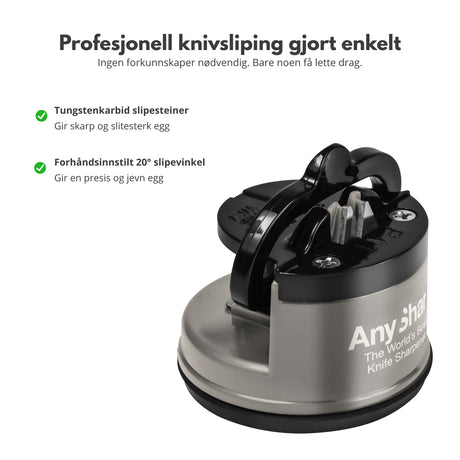 AnySharp knivsliper med tungsten carbide slipesteiner og fast 20 graders slipevinkel