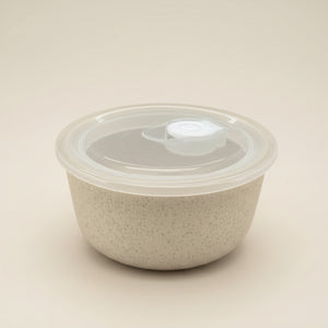 Skål med lokk porselen grå/grønn - praktisk matoppbevaring 15x8,5cm