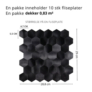 10-pk Midnatt hexagon selvklebende veggfliser