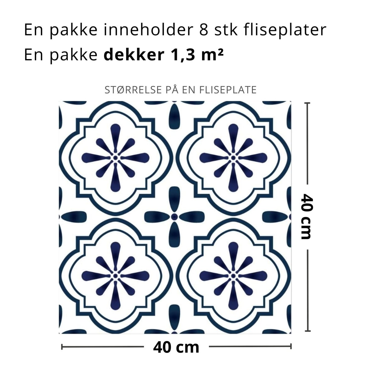 Selvklebende fliser inspirert av klassiske sementfliser i blå og hvit