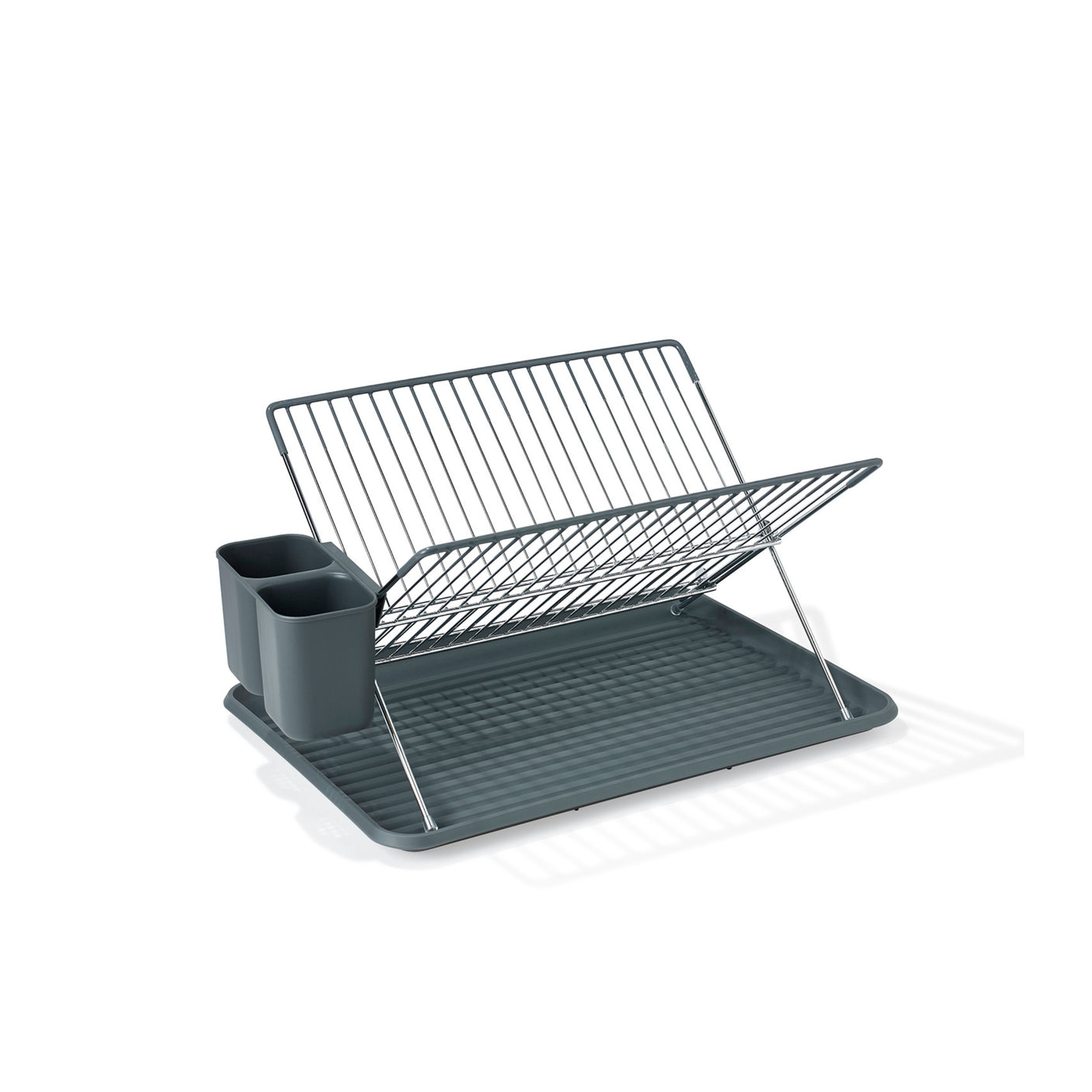 oppvaskstativ med avrenning som holder benken tørr