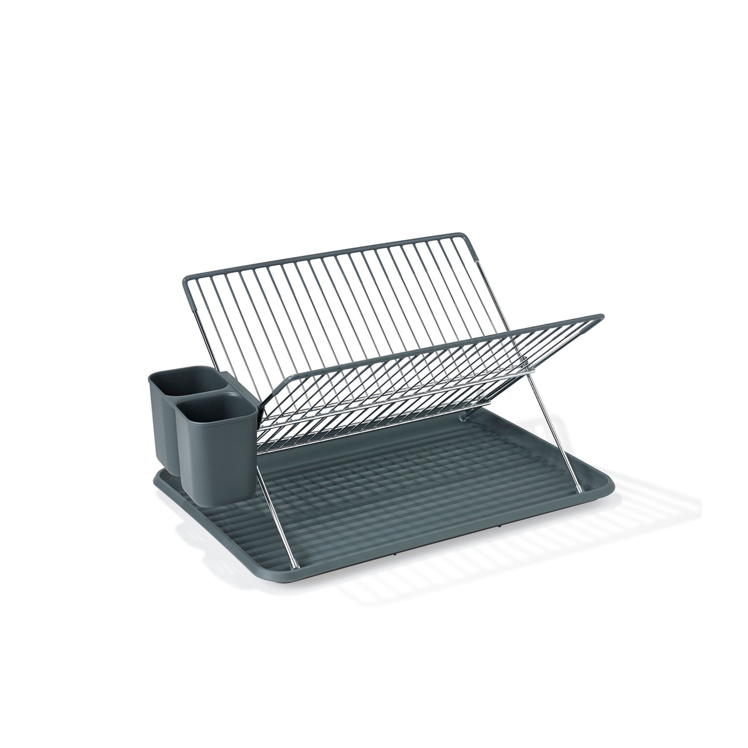 oppvaskstativ med avrenning som holder benken tørr