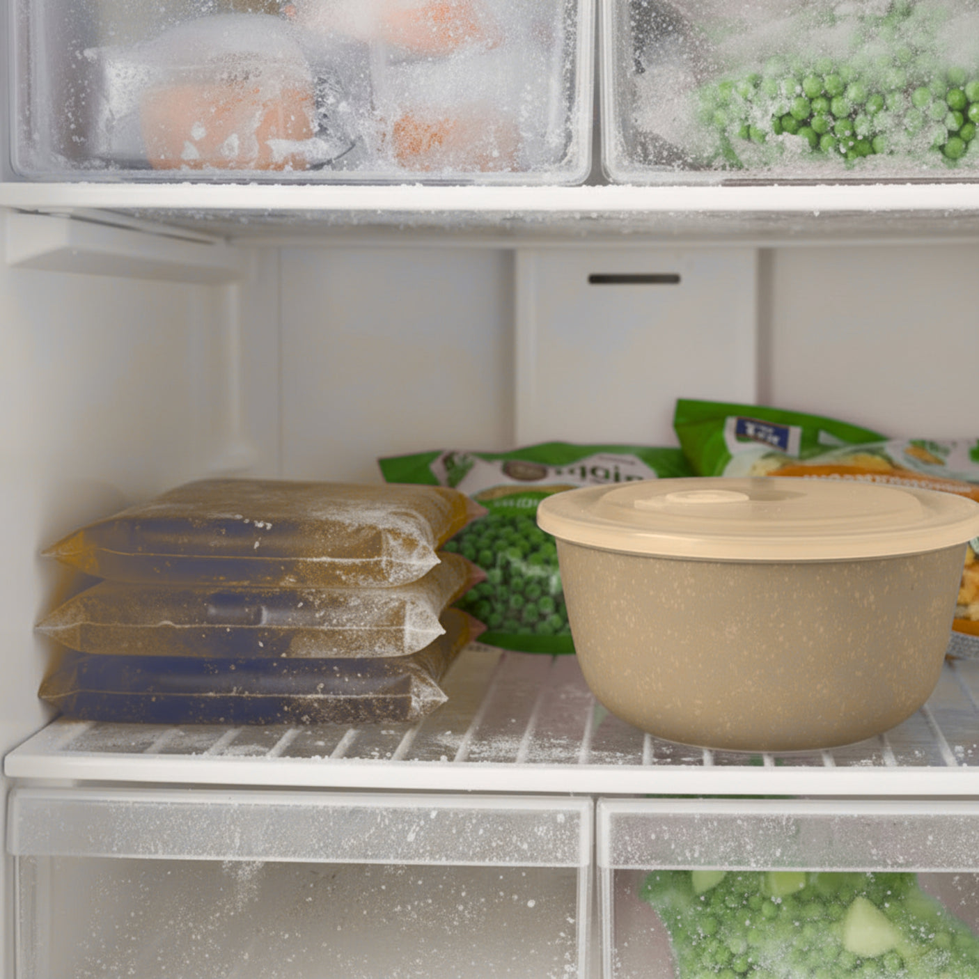 Porselenskål med lokk og ventil beige stor