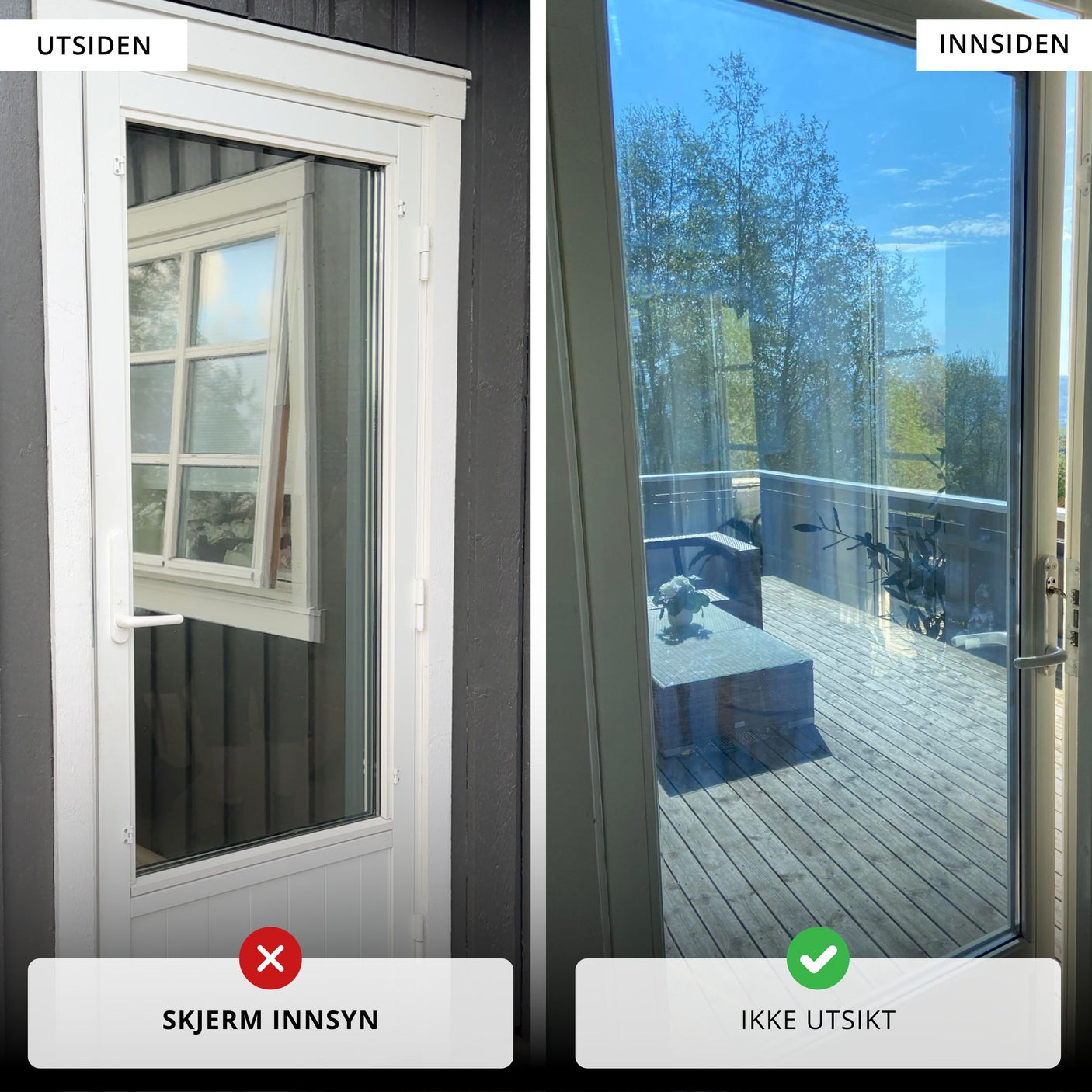 Speilfolie på ytterdør – gir privatliv samtidig som den slipper lys inn.
