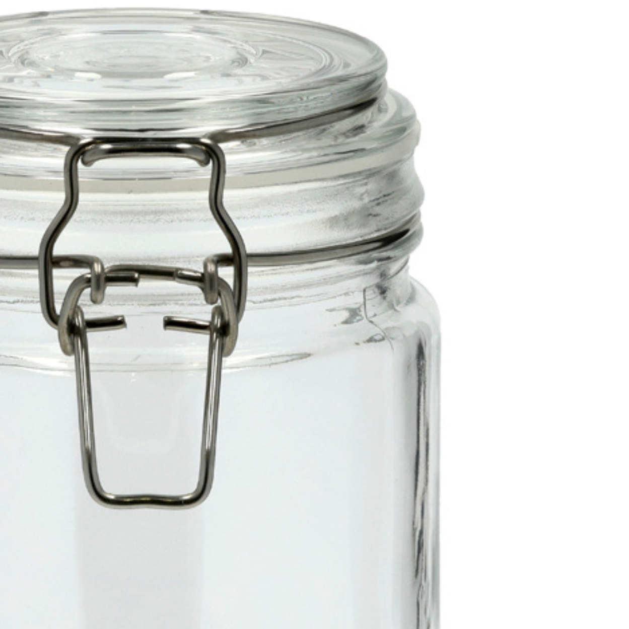 lite oppbevaringsglass med lufttett lokk og metallklemme