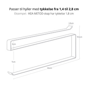 Mål på tørkepapirstativ til under kjøkkenhylle