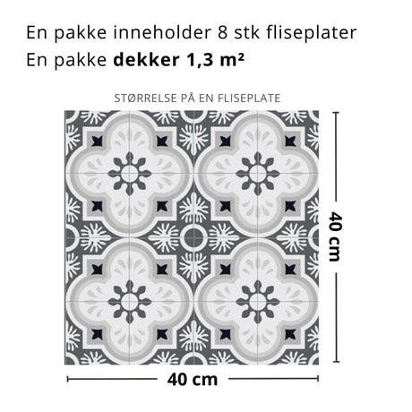 Nærbilde av Copenhagen flis med nordisk inspirert ornamentikk