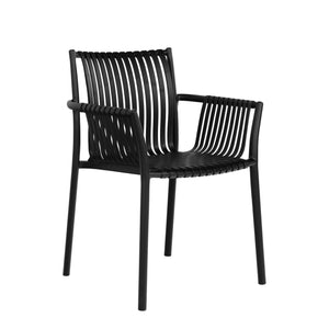 Tulsa hagestol i sort polypropylen med armlener på hvit bakgrunn