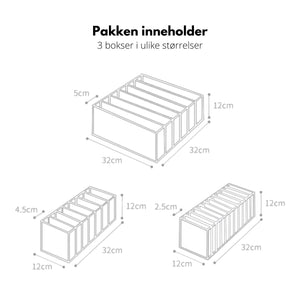 3-pk oppbevaringsbokser til garderobe