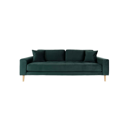 Lido 3 seters sofa i mørkegrønn velur med treben – frontbilde