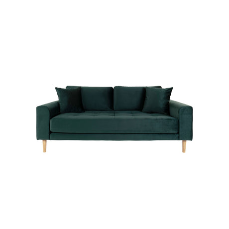 Lido 2,5 seters sofa i mørkegrønn velur med treben – frontbilde