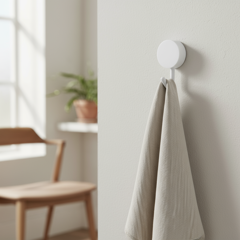 Selvklebende knagg, rund hvit