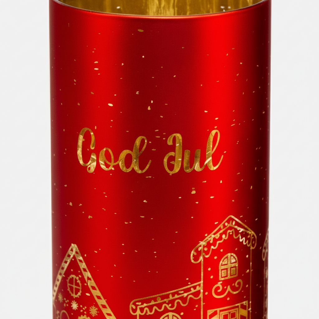 Lyslykt LED Pepperkakeby rød 7 x 15 cm